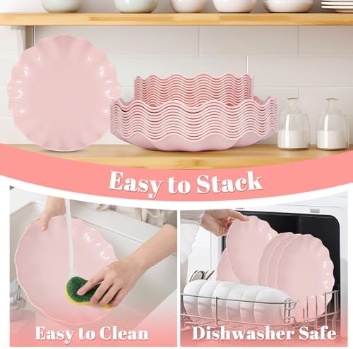 LIYH 50 Pcs Pink Plastic Plates Reusable - Durable and Dishwasher Safe Baby Shower Plates Wavy Daisy Plastic Flower Plate for Party Wedding Birthday Picnics BPA Free (25Guests) - Image 3