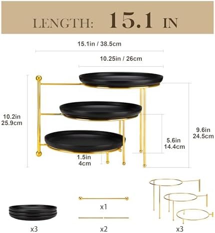 MALACASA Round 3 Tier Serving Tray, 10 Inch Black Porcelain Dessert Stand - Image 2
