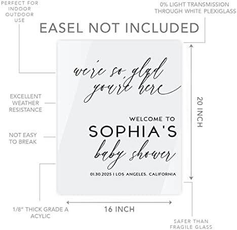 Andaz Press 16"X20" White Personalized Acrylic Baby Shower Sign, Baby Shower Welcome Sign, Gender Neutral Modern Large Customized Baby Shower Sign For Easel Stand, Baby Shower Acrylic Sign - Image 5