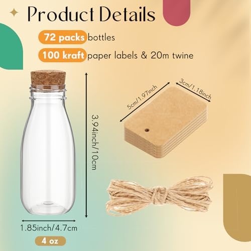 Roshtia 72 Pcs 4oz Plastic Potion Bottles with Cork Lids Clear Mini Jars - Image 2