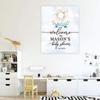 Andaz Press Custom Large Baby Shower Canvas Welcome Sign, 16 x 20 Inches, Blue Baby Elephant Guestbook Alternative, Personalized Sign Our Canvas, for Baby Elephant Baby Shower, Baby Sprinkle Theme - Image 4