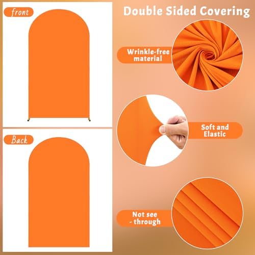 6.6FT Orange Arch Backdrop Cover - Polyester Fitted Wedding Arch Stand Covers Round Top Chiara Arch Backdrop Cover for Birthday Party Banquet Photo Background Decoration - Image 4