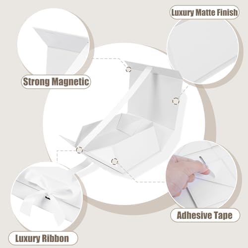 Aimyoo 5 Pack Large White Gift Box with Ribbon, 11.5x8.6x4.1 inch Groomsman Proposal Box for Presents with Magnetic Closure Lids, Rectangle Collapsible Luxury Box for Wedding, Christmas, Birthday - Image 4
