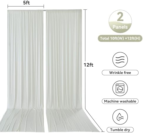 10x12ft Ivory Backdrop Curtain for Wedding Parties, Wrinkle Free 2 Panels Silky Polyester Photo Backdrop Drapes Back Drop Cloth Drapery for Birthday Photography Background Decor - Image 6