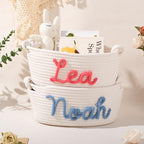 Personalized Baby Name Basket - Custom Embroidered Cotton Rope Organizer, Diaper Caddy & Nursery Storage Gift for Newborns, Toddlers - Baby Shower, Birthday, Easter Present (Black, L) - Image 5