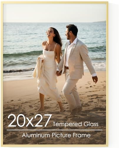 FLYJOE 20x27 Metal Picture Frame - Gold Aluminum Picture Frames with Real Glass, Wall Mounting Horizontally or Vertically, Diploma, Certificates and Decor for Wall Gallery 27x20 Frame, Gold by FLYJOE