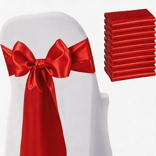 Satin Chair Sashes Bows 50 Pack Universal Polyester Chair Ribbons for Wedding Anniversary Retirement Party Birthday Engagement Banquet Graduation Bridal Shower Outdoor Events Decor (Red, 50 pcs) by JKDMJF