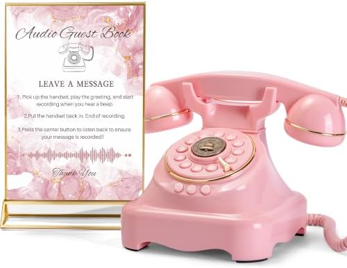 Audio Guest Book Wedding Phone with One-Touch Playback & Adjustable Volume for Wedding, Anniversary, Birthday Parties, Baby Shower(Pink S) by FiayaComVintageTelephone
