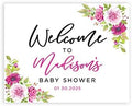 Andaz Press Personalized Large Canvas Baby Shower Welcome Sign, 16 x 20 Inches, Fuchsia Florals, Guestbook Alternative, Custom Baby Shower Sign, for Floral Baby Shower, Baby Sprinkle Theme by AndazPress