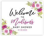 Andaz Press Personalized Large Canvas Baby Shower Welcome Sign, 16 x 20 Inches, Fuchsia Florals, Guestbook Alternative, Custom Baby Shower Sign, for Floral Baby Shower, Baby Sprinkle Theme by AndazPress