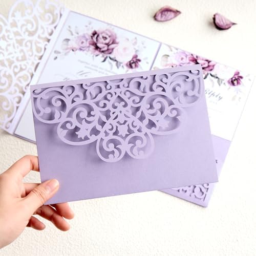 50 pcs Purple Wedding Invitations 5×7 Personalized Invitation with Envelope - Image 2