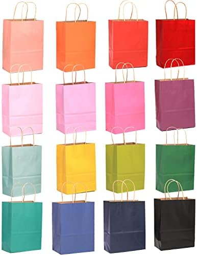 qiqee 100-Packs Paper Bags with Handles Bulk 8.26"×6"×3.15" Small Gift Bags 16 Different Senior Color Bags Multiple Uses（Small Size） - Image 2