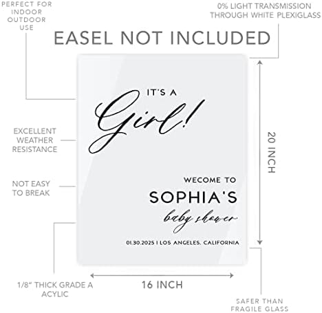 Andaz Press 16"x20" White Acrylic Personalized Baby Shower Welcome Sign, Gender Neutral Large Custom Sign for Easel Stand, It's A Girl Baby Shower Decorations - Image 5