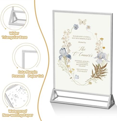 PPH-Sisy Acrylic Sign Holder 8.5x11 Double-Sided Silver Picture Frames Clear Sign Holder for Flyer Holder Menu Holder Wedding Table Number Holder Photo Frame - 6 Pack - Image 4