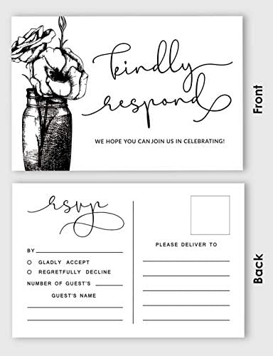 50 Blank RSVP Postcards Floral Script Style Print 4"X6" Response Cards,RSVP Reply Card for Wedding,Bridal Shower,Baby Shower - Image 3