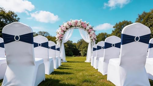 50 Pack Stretch Spandex Navy Blue Chair Sashes for Wedding Elastic Chairs Bows Bands with Slider Buckles Fitting Party Banquet Restaurant Events Baby Shower Decorations - Image 5