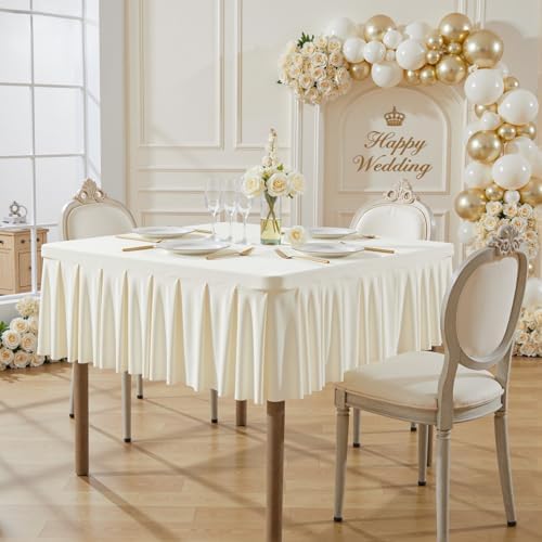 Wish Care Ivory Spandex Tablecloths for 54x54 Inch Square Tables, Stretch Fitted Table Clothes with Pleated Ruffle Skirt for 54” Table, Wrinkle Free and Elastic, for Party Kitchen Home Dining - Image 7