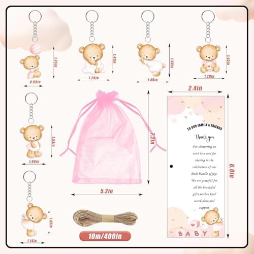 145 Pieces Baby Shower Favors for Guest Pink Bear Ballpoint Pens and Keychains Gifts for Baby Girls Bulk Retractable Baby Shower Pens Gender Reveal Thank You Cards Souvenirs Prizes Party Favors - Image 3