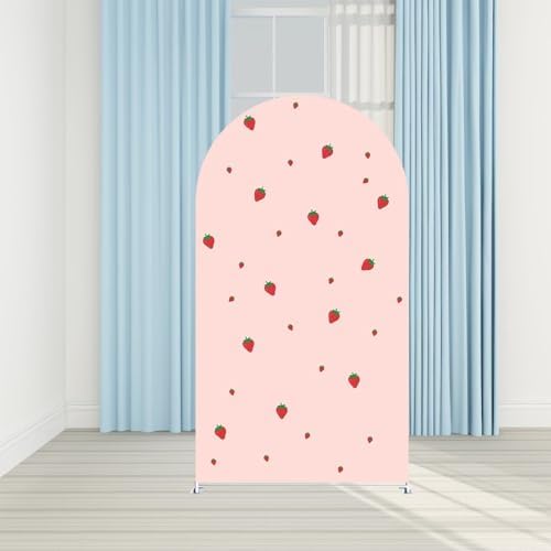Strawberry Theme Arch Cover Chiara Backdrops Pink Stretchy Arched Stands Covers for Girls Baby Shower Birthday Wedding Decoration(Only Cover) - Image 2
