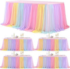 4 Pack Rainbow Tablecloth for 8 Foot Rectangle Tables Tulle Tablecloth Rainbow Table Cloth Rectangle 8ft Spandex Table Covers for Baby Shower Girls Unicorn Birthday Party Wedding Banquet Tables Skirt by HBBMAGIC