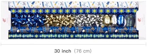 WRAPAHOLIC Hanukkah Wrapping Paper Set - Menorahs, the Star of David, Candles Design Chanukah Wrapping Paper Bundle with Gift Bow & Ribbon & Tag & Sticker - Image 7