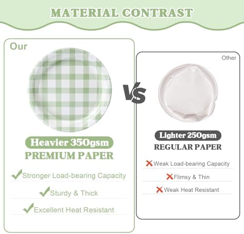 Vyntra 350-Pc Sage Green Gingham Paper Plates and Napkins Party Supplies - Image 5