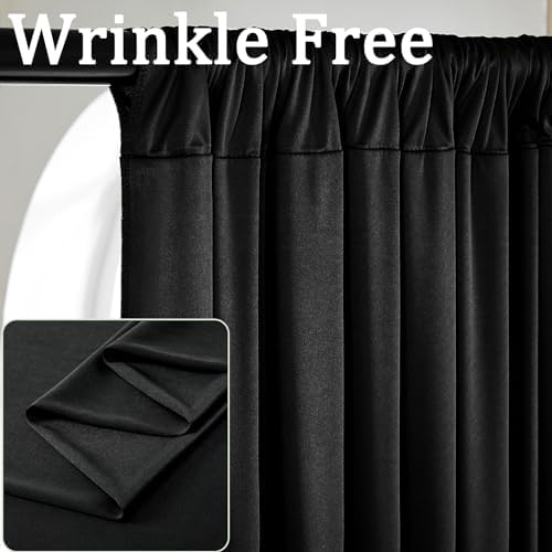 20ft x 8ft Wrinkle Free Black Backdrop Curtains for Parties, 4 Panels Thick Polyester Black Photo Backdrop Drapes for Weddings Birthday Photography Background Curtains - Image 2