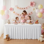4 Pack White Spandex Table Covers 6ft Rectangle Ruffle Skirts for Party - Image 2