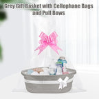 Gift Basket, Hamper Kit, Empty Hamper Basket with Cellophane Bags and Pull Bows, Rope Gift Baskets with Handles, Woven Gift Baskets for Baby Shower, Wedding, Birthday, Housewarming (Grey) - Image 2