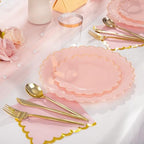 LIYH 210pcs Pink Gold Scalloped Plastic Plates, Elegant Party Dinnerware - Image 2