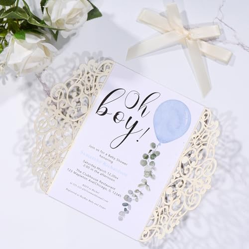 50Pcs Sliver Glitter Wedding Invitations with Envelopes and Rsvp Cards - Image 5