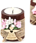 Ju's Favors Wooden Candle Holders Set of 10 for Baptism Gift for Guests, Christening Gifts, Party Favors. (Dark brown - pink) by JusFavors