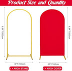 Metal Arch Stand and Cover Set,1 Red Spandex Fitted Backdrop with 1 Gold Wedding Arched Stand Frame for Parties Birthday Baby Shower Bridal Banquet Decoration (6.6FT) - Image 2