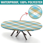 Blue and White Diamond Shape Print Oval Tablecloth Fitted Leakproof & Sturdy Washable for Mother's Day Father's Day Valentine's Day Fits for 54" x 76" Oval Table - Image 2