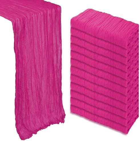 12 Pack 35 x 120 Inch Hot Pink Table Runner Cheesecloth 10Ft by Heneger