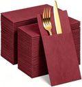 120 Pcs Burgundy Linen-Feel Paper Napkins with Built-in Flatware Pocket, Pocket Linen Napkins Prefolded Cloth Like Paper Napkins Bulk for Silverware Wedding Baby Shower Birthday Bridal Party by NatNarr
