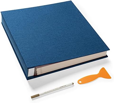 Large Photo Album Self Adhesive 4x6 5x7 3x5 8.5x11 Scrapbook Magnetic Album DIY Scrap Book Length 13 x Width 12.8 (Inches) 120 Sticky Pages Linen Cover DIY Photo Album (Blue) by HoneyTolly