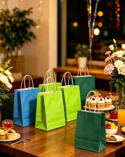 qiqee Small Mulit Color Gift Paper Bag with Handles Bulk for Rainbow Party - 8.3"x6"x3. 15" 100Pcs - Image 6