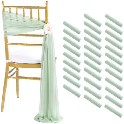 Sage Green Chair Sashes Banquet: 32 Pieces Wedding Dinner Chair Draping Fabric - Reception Chairs Cover Decora by Fanqisi