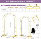 2 Pack Metal Wedding Arch (6 ft, 7.2 ft) Backdrop Stand with Base - Image 4