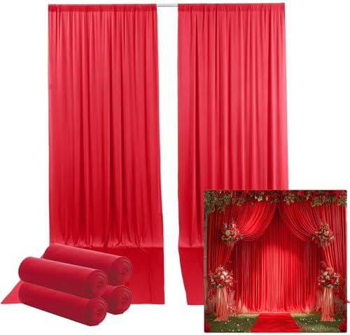 20ftx12ft Red Backdrop Curtains for Wedding Party 4 Panels 5×12FT Tall - Image 5