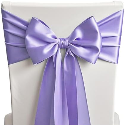 50 Pack Lavender Chair Sashes Bows Satin Wedding Chair Ribbons 7x108 Inch by SINSSOWL