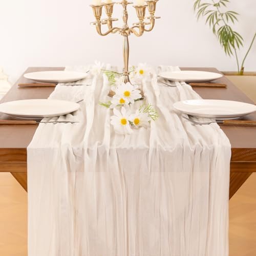 Cheesecloth Table Runner White Fall Boho Wedding Birthday Party Home Decor - Image 5