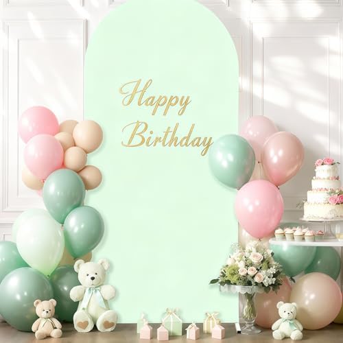 7.2FT Sage Green Arch Cover - Polyester Fitted Wedding Arch Stand Covers Round Top Chiara Arch Backdrop Cover for Birthday Party Banquet Photo Background Decoration - Image 7