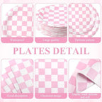 Pickmesh 400 Pcs Pink and White Checkered Party Decorations Plates Serve 50 - Image 2