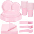 WELLIFE 210Pcs Pink Plastic Plates,Disposable Pink Plates for Party by WELLIFE