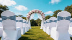 Pack of 50PCS Spandex Dusty Blue Chair Sashes Bows Elastic Chair Cover Bands Slider Buckles for Wedding Reception Banquet Bridal Decorations - Dusty Blue - Image 5