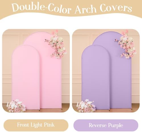 Pink Purple Arch Backdrop Cover Set of 2 Spandex Arch Covers 7.2 and 6ft Wedding Birthday Party Arch Covers Stretchy Backdrop Bridal Baby Shower Pink Lavender Arch Stand Cover - Image 4