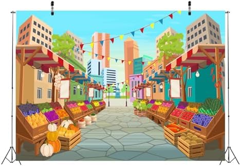 BELECO 9x6ft Fabric Cartoon Farmers Market Backdrop Fresh Farm Vegetables and Fruits, Farmers Market Stall Background for Themed Party Decorations Birthday Baby Shower Photoshoot Studio Props - Image 4