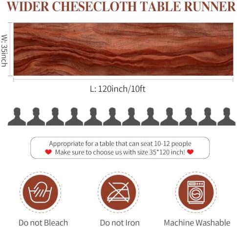 BLUETOP 10 Pack Terracotta Cheesecloth Table Runners 35x120 Inch, 10FT Rustic Burnt Orange Cheese Cloth Table Runner for Wedding Bridal Shower Baby Shower Birthday Holiday Decor - Image 6